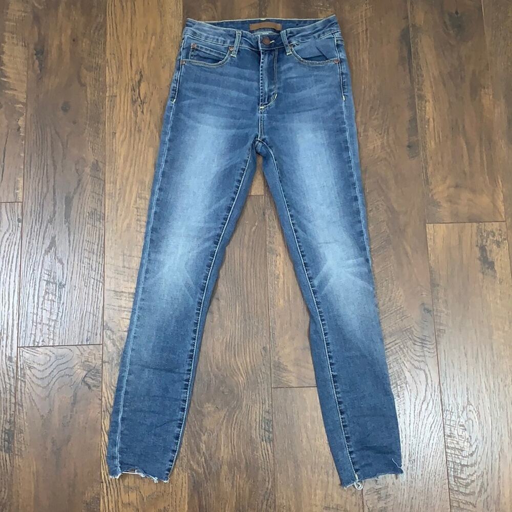 Leith High-Rise Raw Edge Hem Skinny Ankle Jeans